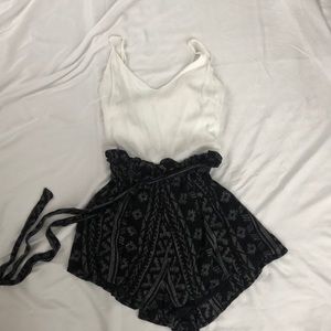 Black and white paper bag waist romper